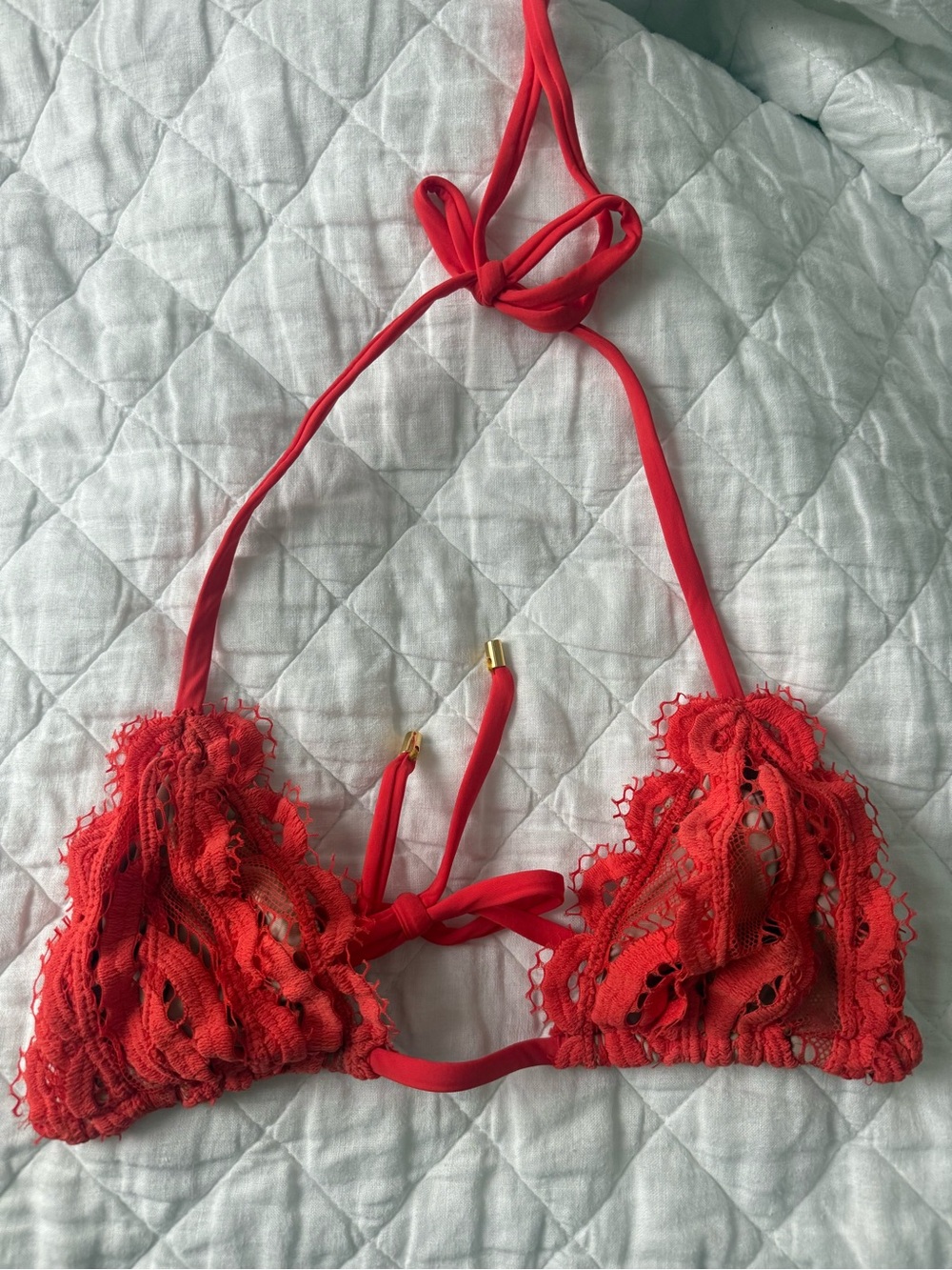 PQ Swim Red Lace Triangle Bikini Top